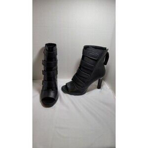 Women's DKNY Blake Strappy Leather Peep Toe Stiletto Booties Lug Bottom Size 11